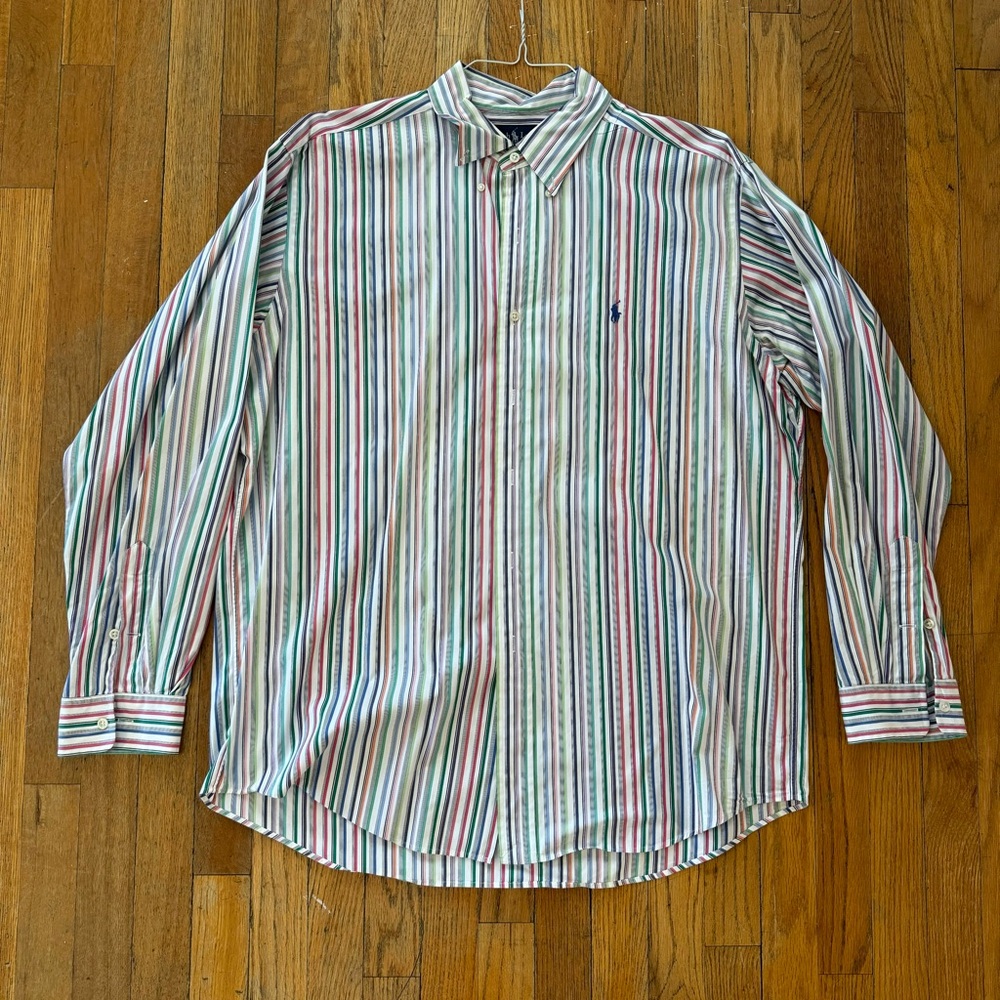 Ralph Lauren Men’s Custom Fit Multi-Color Striped Dress Shirt - XL